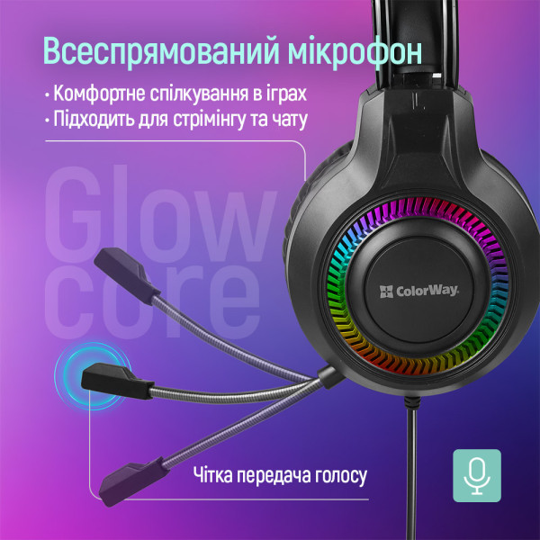 Фото - Гарнітура дротова ігрова Colorway GlowCore RGB Black (CW-HPG02BK)