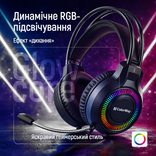 Фото - Гарнітура дротова ігрова Colorway GlowCore RGB Black (CW-HPG02BK)