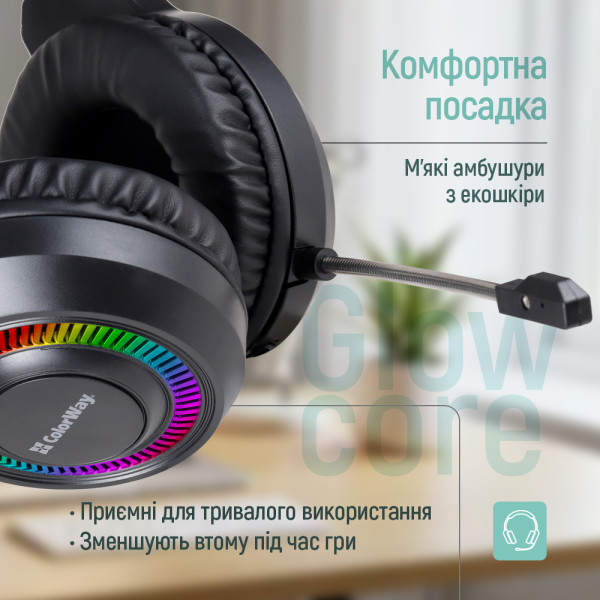 Фото - Гарнітура дротова ігрова Colorway GlowCore RGB Black (CW-HPG02BK)