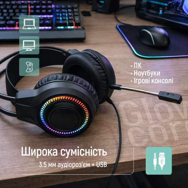 Фото - Гарнітура дротова ігрова Colorway GlowCore RGB Black (CW-HPG02BK)