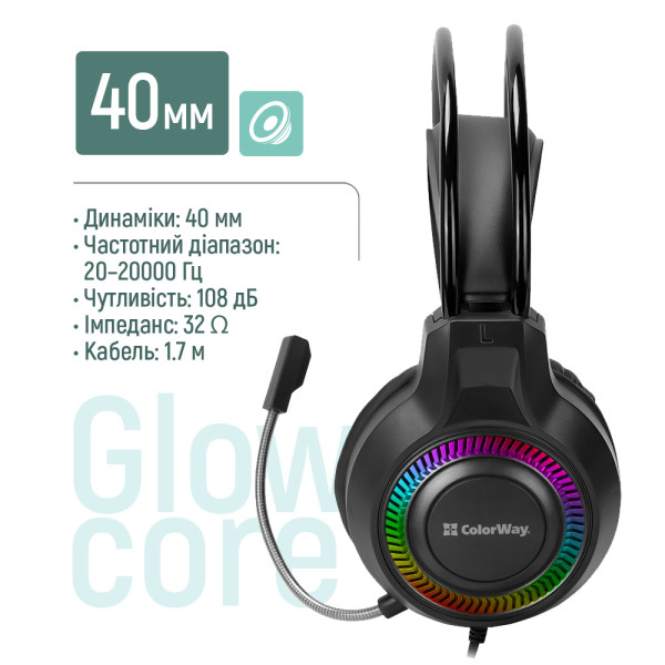 Фото - Гарнітура дротова ігрова Colorway GlowCore RGB Black (CW-HPG02BK)
