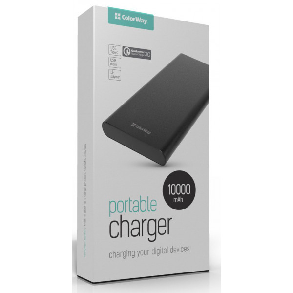 Фото - Батарея мобильная Colorway Power Bank 10000 mAh Black, Quick Charge 3.0 (CW-PB100LPA2BK-Q3)