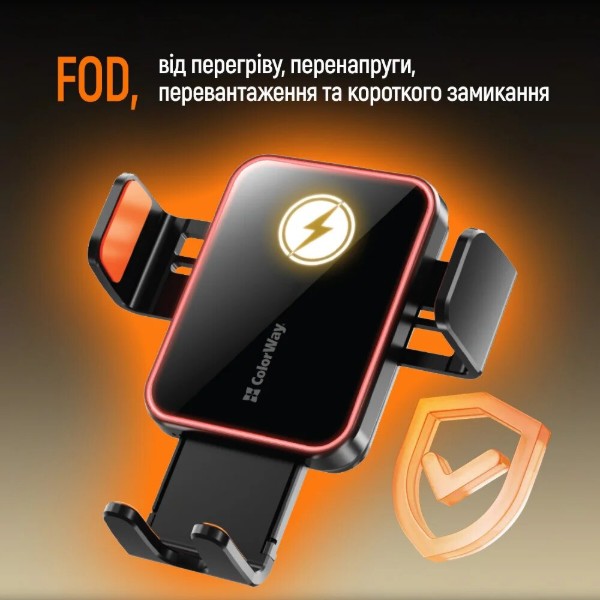 Фото - Автотримач з бездротовою зарядкою Colorway Ultra-mini 15W Black (CW-CHAW069Q-BK)