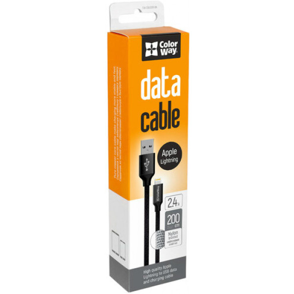 Фото - Кабель Colorway USB-Lihgtning 2m Black (CW-CBUL007-BK)