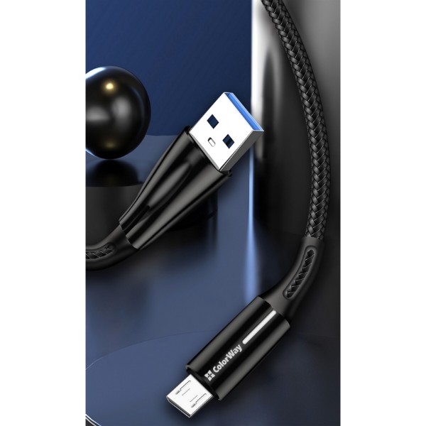 Фото - Кабель Colorway USB - MicroUSB Zinc Alloy + Led 2.4А 1 м Black (CW-CBUM035-BK)