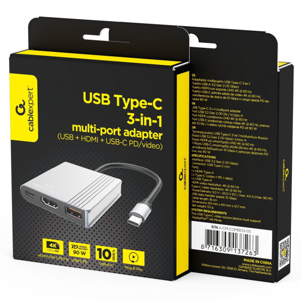 Фото - Хаб USB Cablexpert USB-C 3в1 Silver (A-CM-COMBO3-05)
