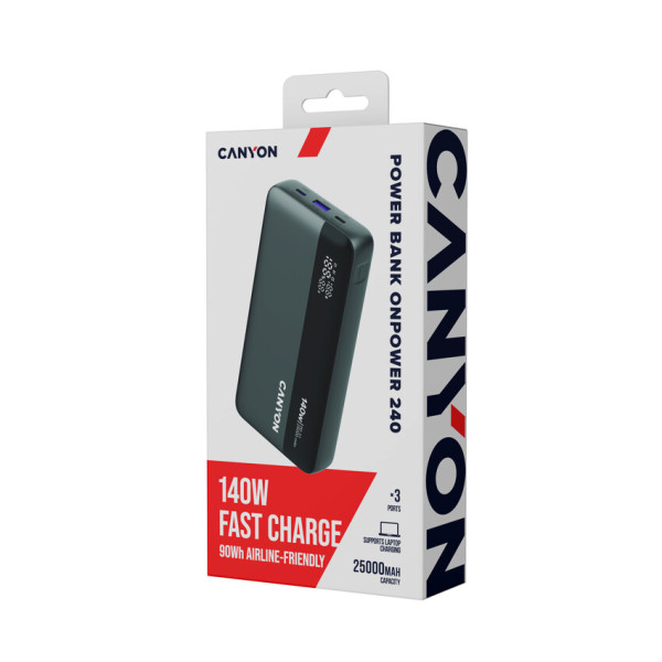 Фото - Батарея мобільна Canyon OnPower 240 PB-240 25000mAh PD140W Display Dark Grey (CNS-CPB240)