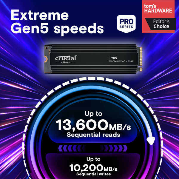 Фото - SSD-накопитель внутренний Crucial Micron SSD T705 1TB PCie 5.0 NVMe w/Heatsink (CT1000T705SSD5)