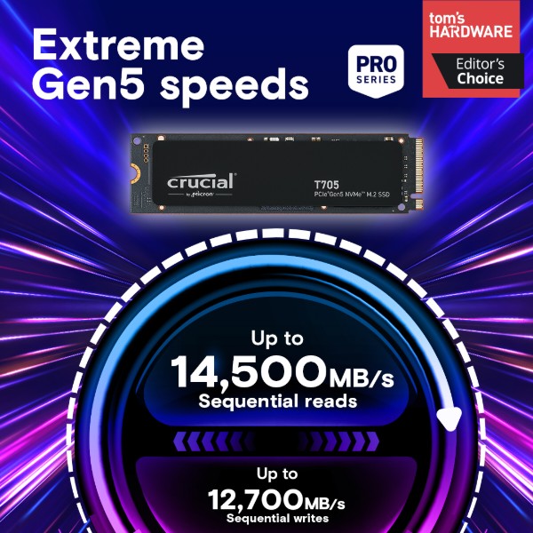 Фото - SSD-накопичувач внутрішній Crucial Micron SSD T705 2TB PCie 5.0 NVMe (CT2000T705SSD3)