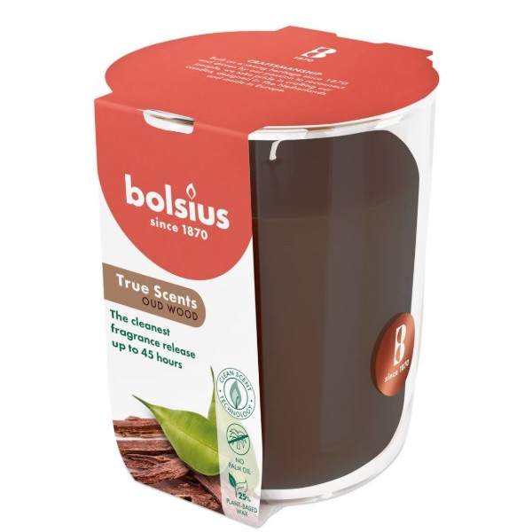 Фото - Свічка скло Bolsius TRUE SCENTS 97/85 Агарове дерево (940370)