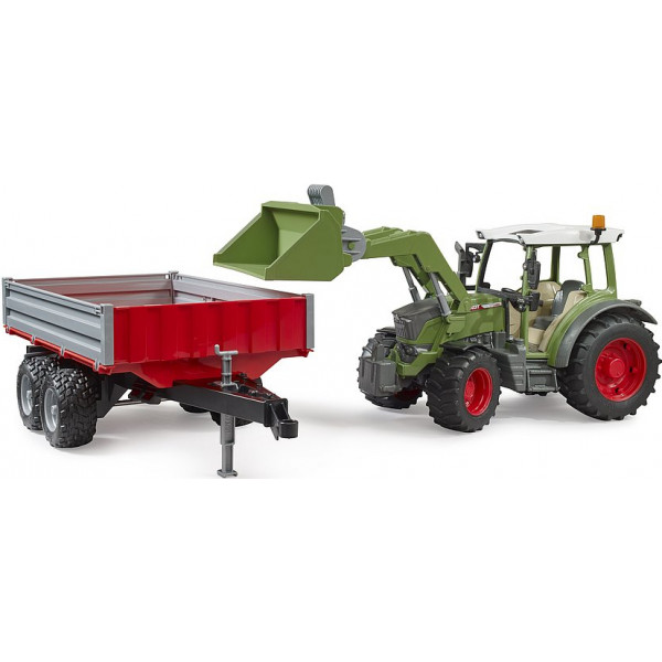 Фото - Наземная строительная техника BRUDER Трактор Fendt Vario 211 с передним погрузчиком и прицепом (02182)