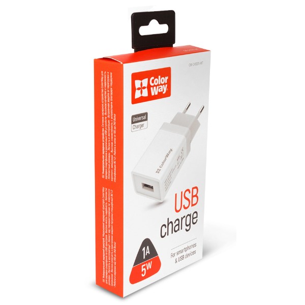 Фото - Сетевое зарядное устройство Colorway 1xUSB 1A White (CW-CHS011-WT)
