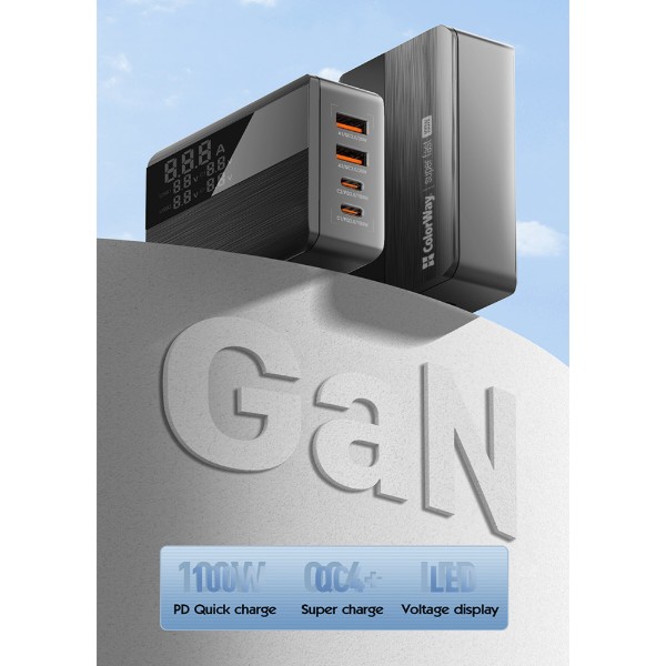 Фото - Сетевое зарядное устройство Colorway Power Delivery GaN (2USB-A + 2USB TYPE-C) (100W) Black (CW-CHS041PD-BK)
