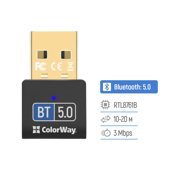Фото - Адаптер мережі Bluetooth USB Colorway Bluetooth BT 5.0 (CW-AD-BT50)
