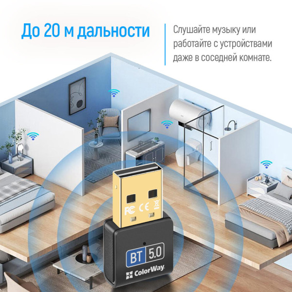 Фото - Адаптер мережі Bluetooth USB Colorway Bluetooth BT 5.0 (CW-AD-BT50)