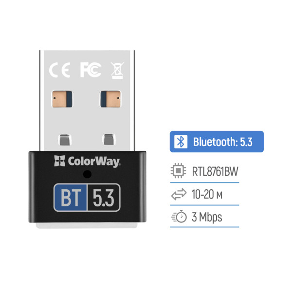 Фото - Адаптер мережі Bluetooth USB Colorway Bluetooth BT 5.3 (CW-AD-BT53)