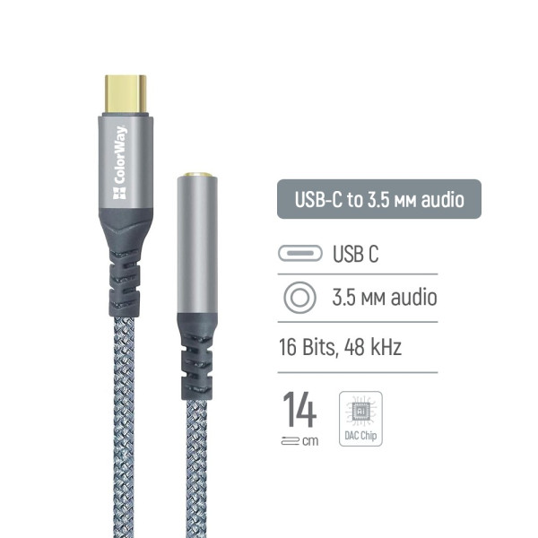 Фото - Перехідник Colorway USB-C to 3.5 мм Female Audio 14 см (CW-AD-CJ)