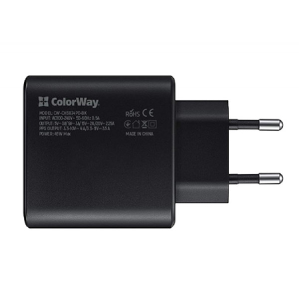 Фото - Мережевий зарядний пристрій Colorway Power Delivery Port PPS USB Type-C 45W Black (CW-CHS034PD-BK)
