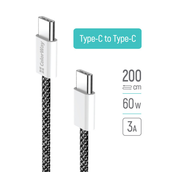 Фото - Кабель Colorway Type-C - Type-C 3.0А 2м Black (CW-CBPDCC068-BK)