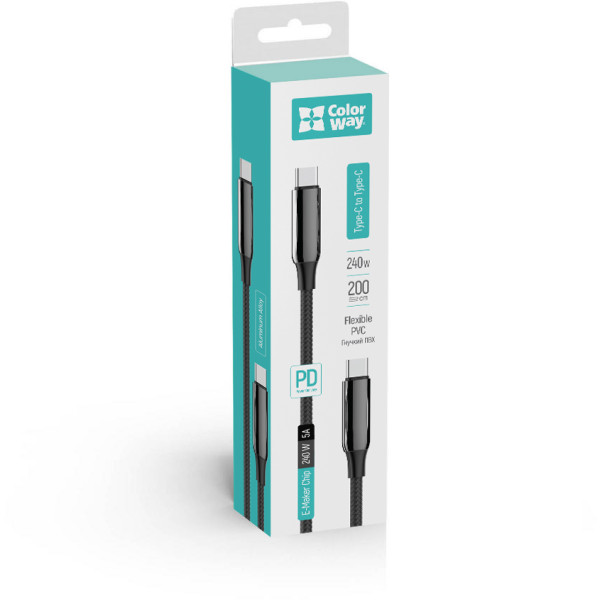 Фото - Кабель Colorway Type-C - Type-C (PVC+Aluminum Alloy) (PD Fast Charging 240W) 5А 2м Black (CW-CBPDCC070-BK)