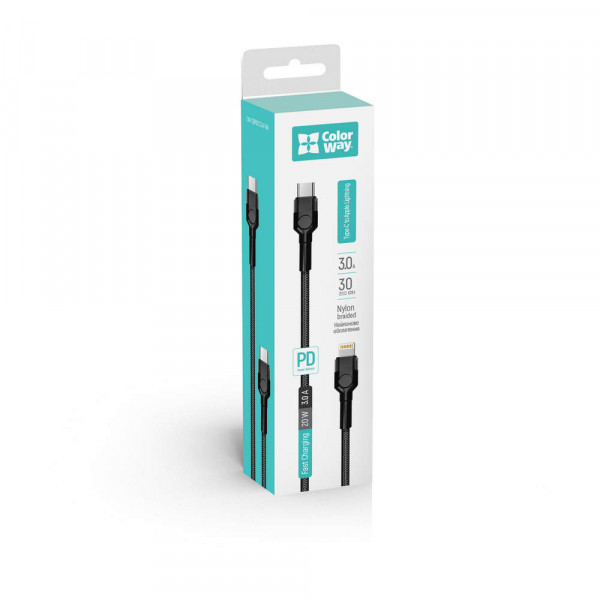 Фото - Кабель Colorway Type-C - Lightning PD Fast Charging 20W 3.0А 30 cm Black (CW-CBPDCL054-BK)