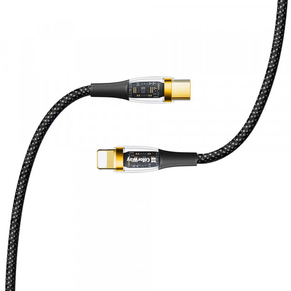 Фото - Кабель Colorway USB-C-Lightning transparent head PD Fast Charging 27W 3.0А, 1.2m Black (CW-CBPDCL057-BK)