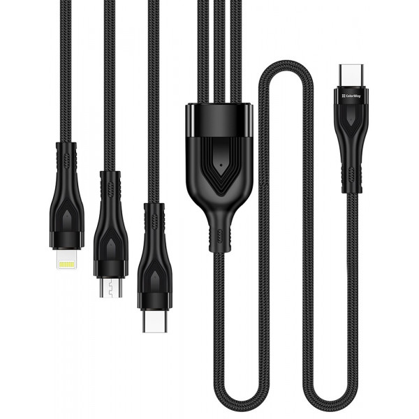 Фото - Кабель синхронизации данных Colorway Type-C - 3в1 (Lightning+MicroUSB+Type-C) 3.0A PD60W data 1.2м черный (CW-CBPDU3060-BK)
