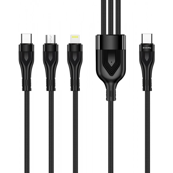 Фото - Кабель синхронизации данных Colorway Type-C - 3в1 (Lightning+MicroUSB+Type-C) 3.0A PD60W data 1.2м черный (CW-CBPDU3060-BK)