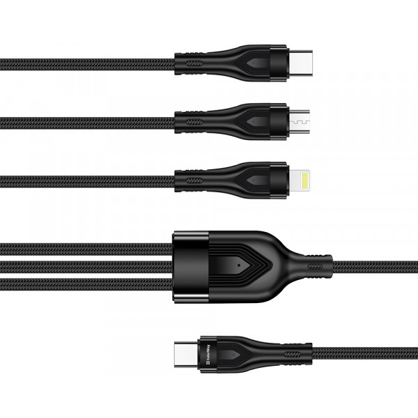 Фото - Кабель синхронизации данных Colorway Type-C - 3в1 (Lightning+MicroUSB+Type-C) 3.0A PD60W data 1.2м черный (CW-CBPDU3060-BK)