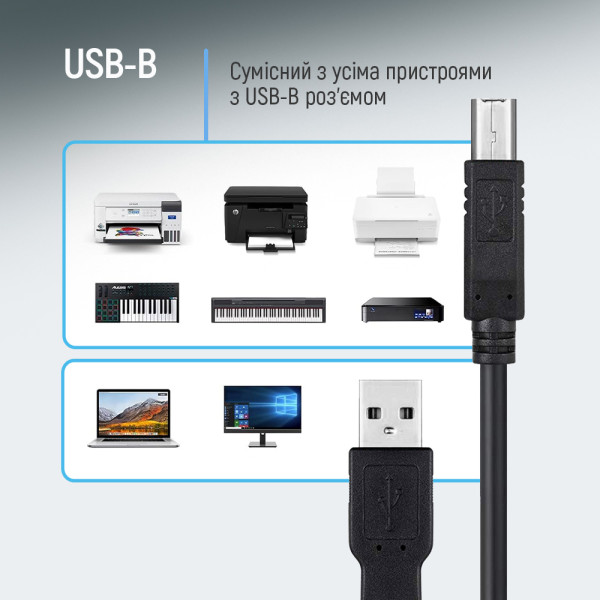 Фото - Кабель USB type A - USB type B Colorway USB 2.0 AM to BM Print Cable 2m (CW-CBUB072-BK)