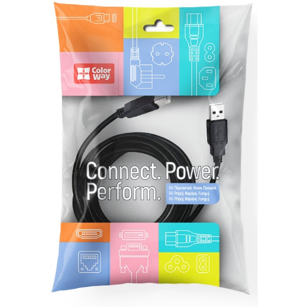Фото - Кабель USB type A - USB type B Colorway USB 2.0 AM to BM Print Cable 3m (CW-CBUB073-BK)
