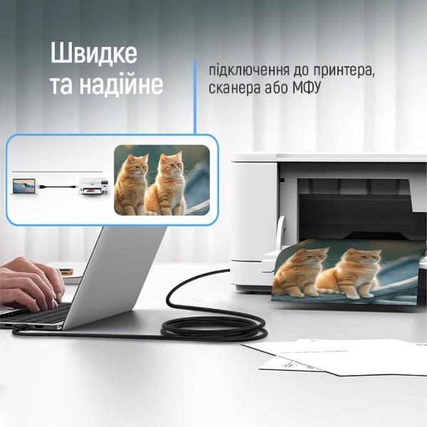 Фото - Кабель USB type A - USB type B Colorway USB 2.0 AM to BM Print Cable 3m (CW-CBUB073-BK)