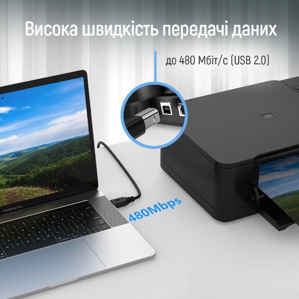 Фото - Кабель USB type A - USB type B Colorway USB 2.0 AM to BM Print Cable 3m (CW-CBUB073-BK)