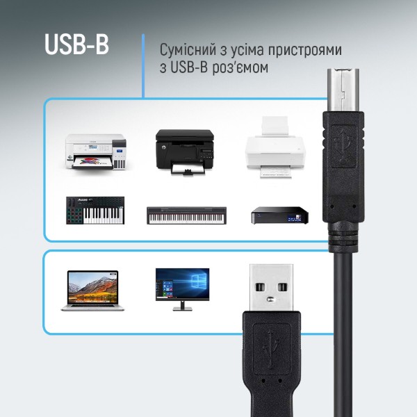 Фото - Кабель USB type A - USB type B Colorway USB 2.0 AM to BM Print Cable 3m (CW-CBUB073-BK)