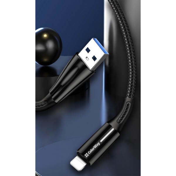 Фото - Кабель Colorway USB - Apple Lightning Zinc Alloy + Led 2.4А 1 м Black (CW-CBUL035-BK)