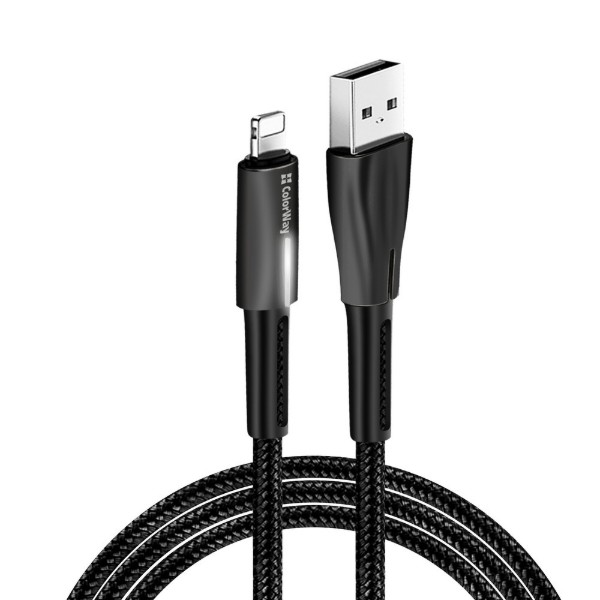 Фото - Кабель Colorway USB - Apple Lightning Zinc Alloy + Led 2.4А 1 м Black (CW-CBUL035-BK)