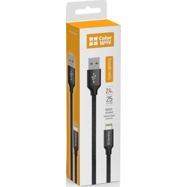 Фото - Кабель Colorway USB-Apple Lightning 2.4А 25 см Black (CW-CBUL048-BK)