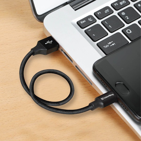 Фото - Кабель Colorway USB-Apple Lightning 2.4А 25 см Black (CW-CBUL048-BK)