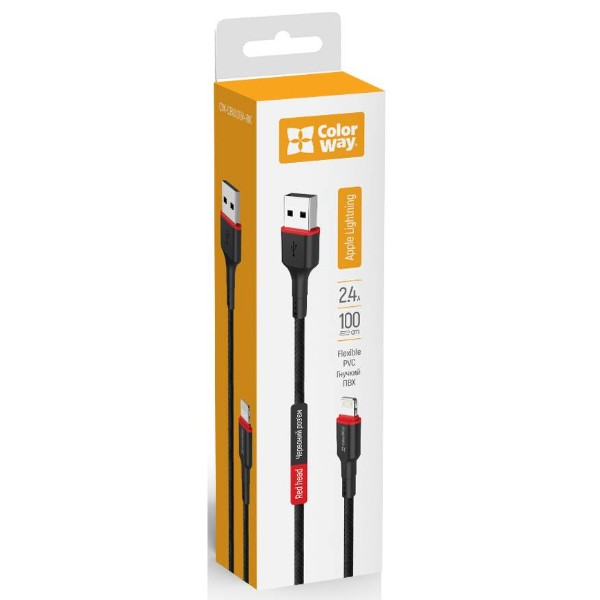 Фото - Кабель Colorway USB - Apple Lightning 2.4А 1m (CW-CBUL064-BK)