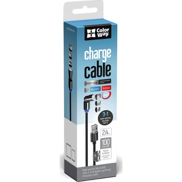 Фото - Кабель Colorway USB-Lightning + microUSB + USB-C 1 m Black (CW-CBUU037-BK)
