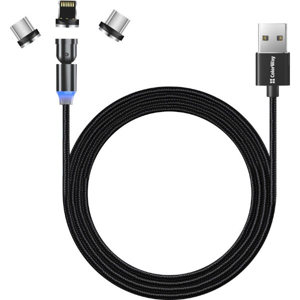 Фото - Кабель Colorway USB-Lightning + microUSB + USB-C 1 m Black (CW-CBUU037-BK)