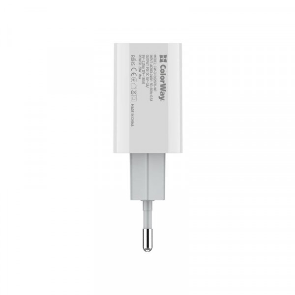 Фото - Мережевий зарядний пристрій Colorway 1USB Type-C PDx3A White (CW-CHS026PD-WT)