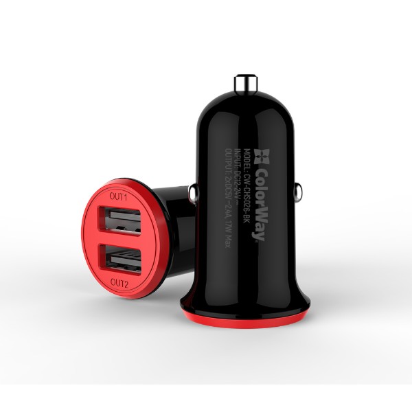 Фото - Автомобільний зарядний пристрій Colorway 2USB, 3.4A, 17W Red/Black (CW-CHA026-BK)