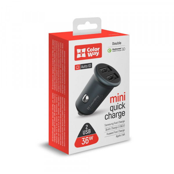 Фото - Автомобільний зарядний пристрій Colorway 2xUSB Quick Charge 3.0 36W Gray (CW-CHA036Q-GR)