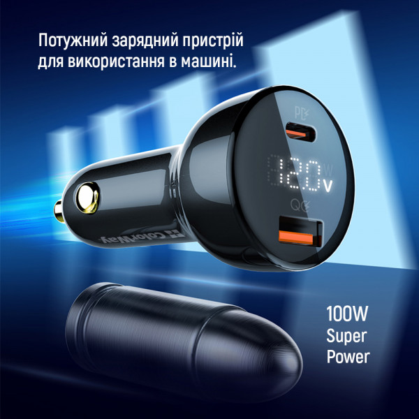 Фото - Автомобільний зарядний пристрій Colorway Power Delivery PPS USB (USB-A + USB-C) (100W) Black (CW-CHA044PD-BK)