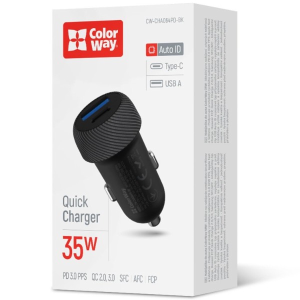 Фото - Автомобільний зарядний пристрій Colorway 2USB (Type-C PD35W + USB QC3.0) (35W) Black (CW-CHA064PD-BK)