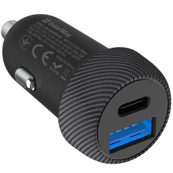 Фото - Автомобільний зарядний пристрій Colorway 2USB (Type-C PD35W + USB QC3.0) (35W) Black (CW-CHA064PD-BK)