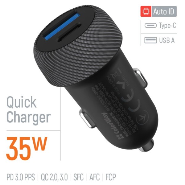 Фото - Автомобільний зарядний пристрій Colorway 2USB (Type-C PD35W + USB QC3.0) (35W) Black (CW-CHA064PD-BK)