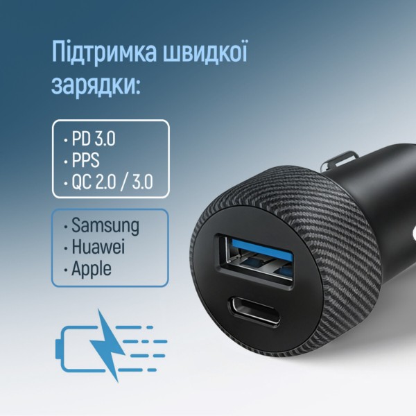 Фото - Автомобільний зарядний пристрій Colorway 2USB (Type-C PD35W + USB QC3.0) (35W) Black (CW-CHA064PD-BK)