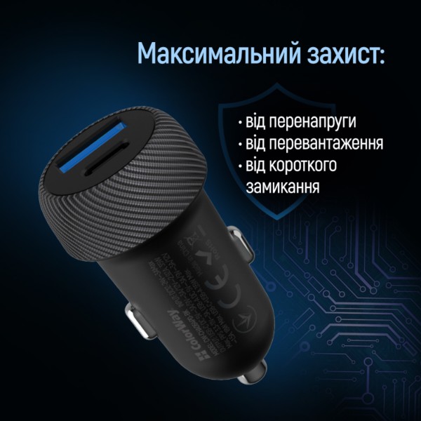 Фото - Автомобільний зарядний пристрій Colorway 2USB (Type-C PD35W + USB QC3.0) (35W) Black (CW-CHA064PD-BK)